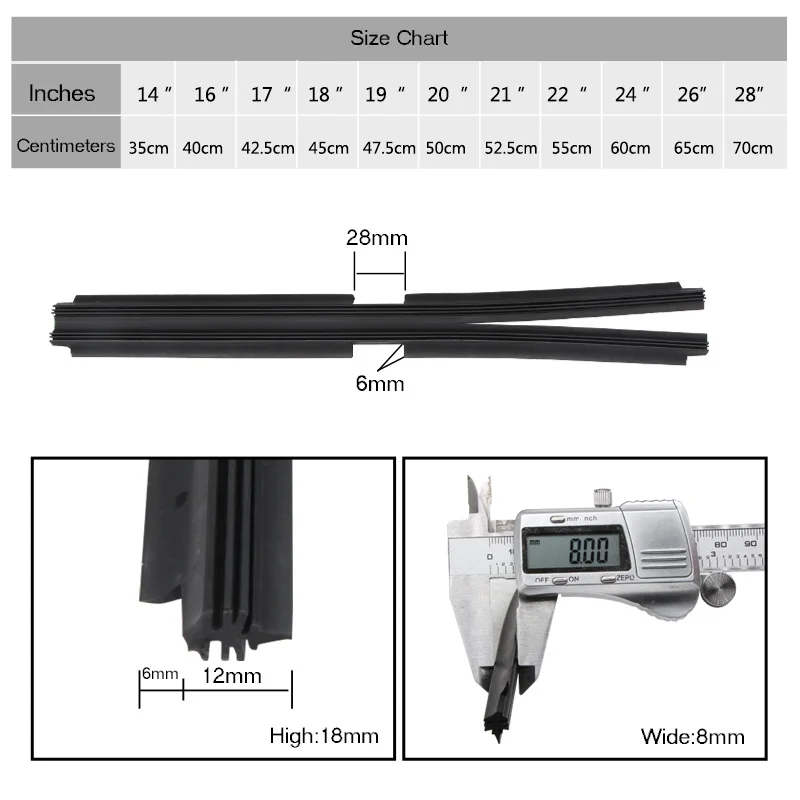 KAWOO – bandes de caoutchouc naturel souples pour essuie-glace de Type Valeo, 2 pièces, Insert pour véhicule de voiture, 14 "16" 17 "18" 19 "20" 21 "22" 24 "26" 28"