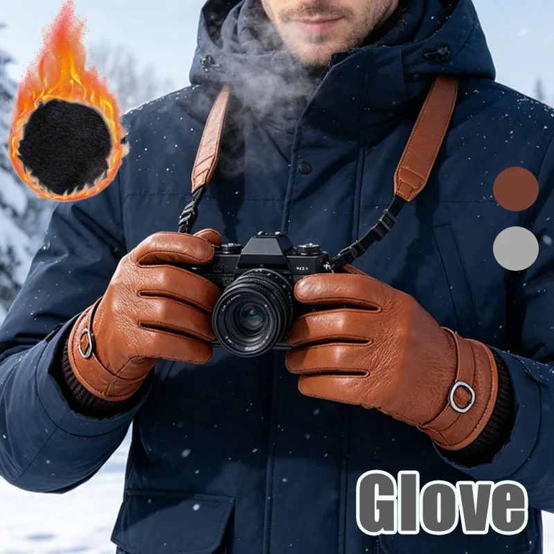 1-4Pairs Men Real Sheepskin Leather Gloves Cashmere Lined Thermal Touchscreen Windproof Winter Driving Cycling Motorcycle