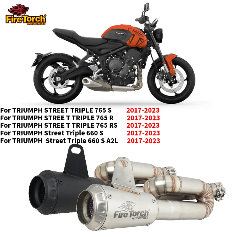 

For TRIUMPH STREET TRIPLE 765 S R RS 660 S A2L 2017 - 2023 Motorcycle Exhaust Escpae Moto Mid Link Pipe Connect 50.8mm Muffler