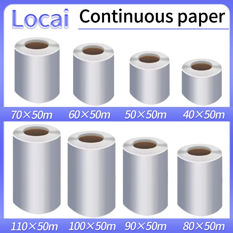 Continuous paper Matte Silver PET Barcode Label 40mm 50 60 70 80 90 100 110mm 50m Thermal Transfer Ribbon Printer Sticker Label