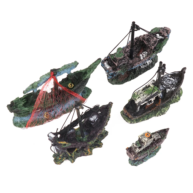 1PC Aquarium DIY Accessories Aquarium Fish Tank Landscape Pirate Ship Wreck Ship Decoration Resin Boat Ornament