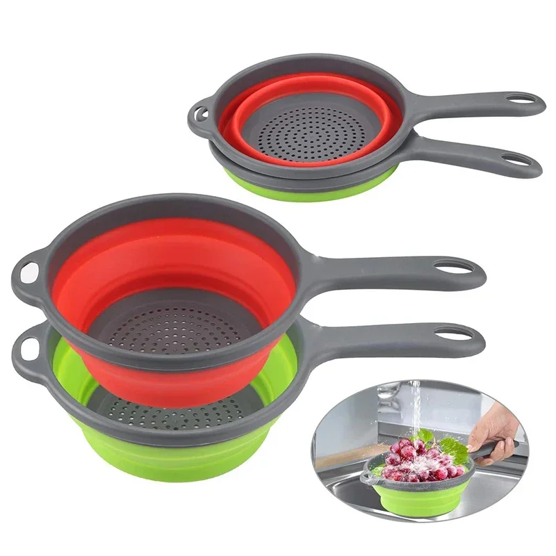 Foldable Silicone Colander Fruit Vegetable Washing Basket Strainer with Handle Strainer Collapsible Drainer Kitchen Tools