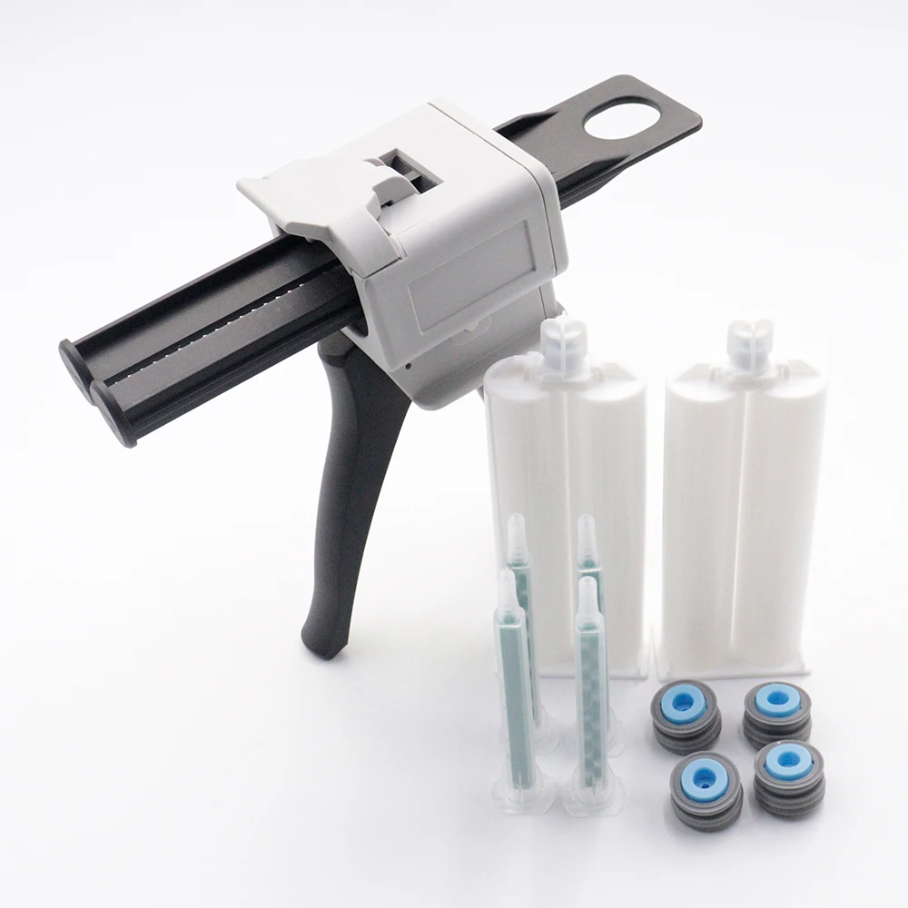 50ml Dispensing Gun AB Glue Gun Two-component Glue Gun 1:1/2:1 Epoxy Resin Gun With 4 Mixing Tubes 2 Empty Dual Cartridges