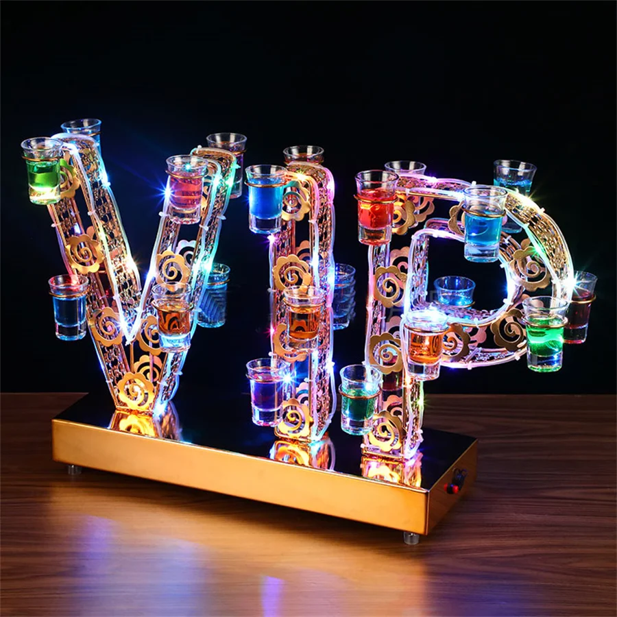 Creative VIP Shape LED Rechargeable Cocktail Tray GLOWINGWine Glass Holder Bar NightClub Party VIP Service Shot Glass Rack Decor