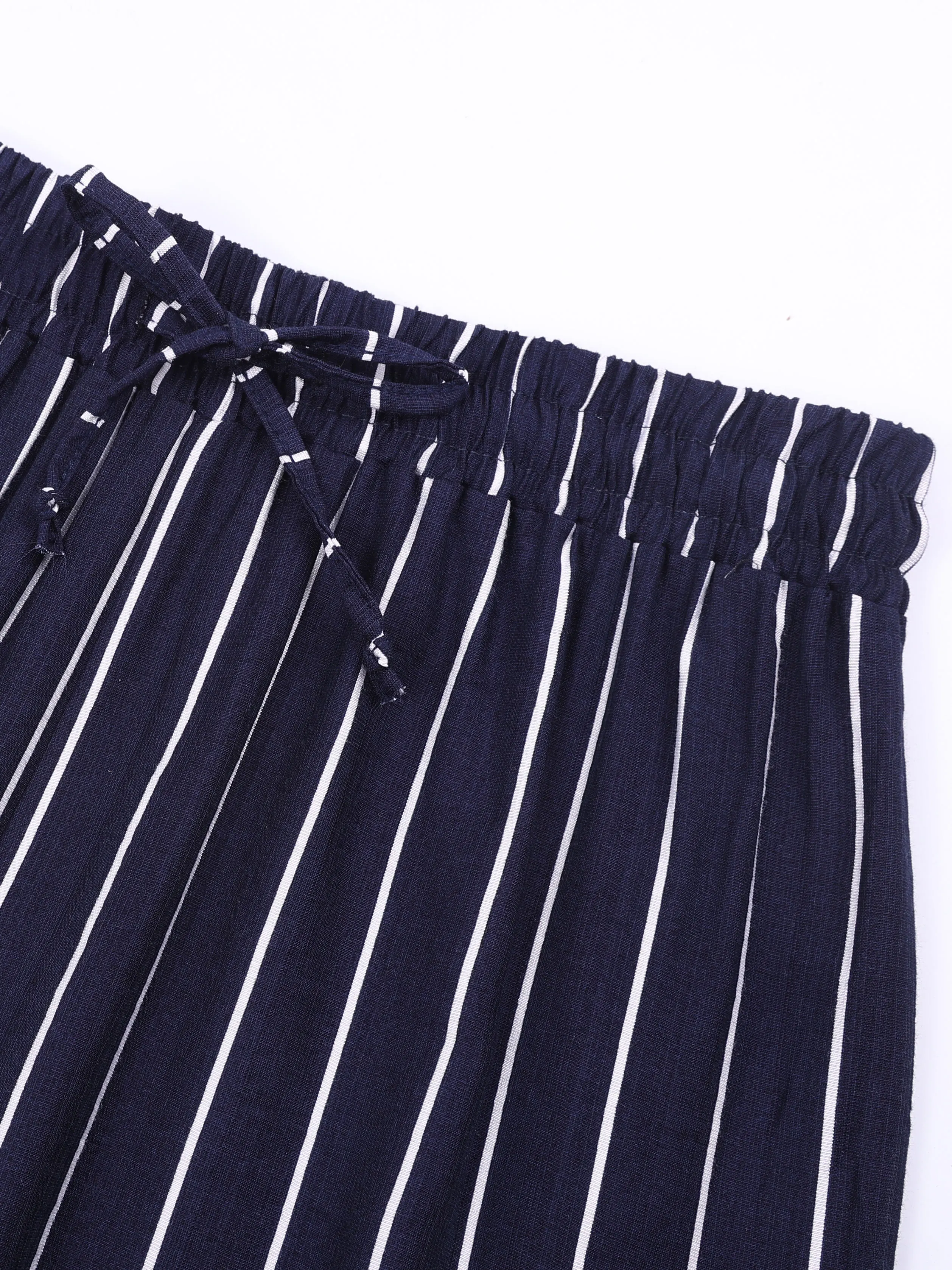 Gestreiftes zweiteiliges Outfit für Damen, ärmelloses Tanktop mit Knöpfen und elastische Hose mit weitem Bein und Kordelzug, lässiger Urlaubskostüm – Detail 16