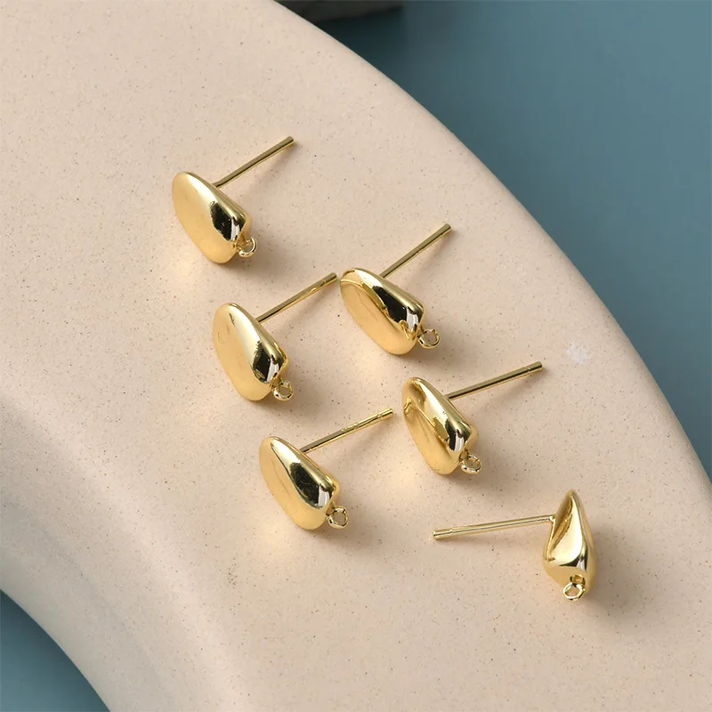 

Copper Plated 14K Gold Irregular Coffee Beans with Hanging Silver Needle Earrings DIY Handmade Material Accessories Wholesale