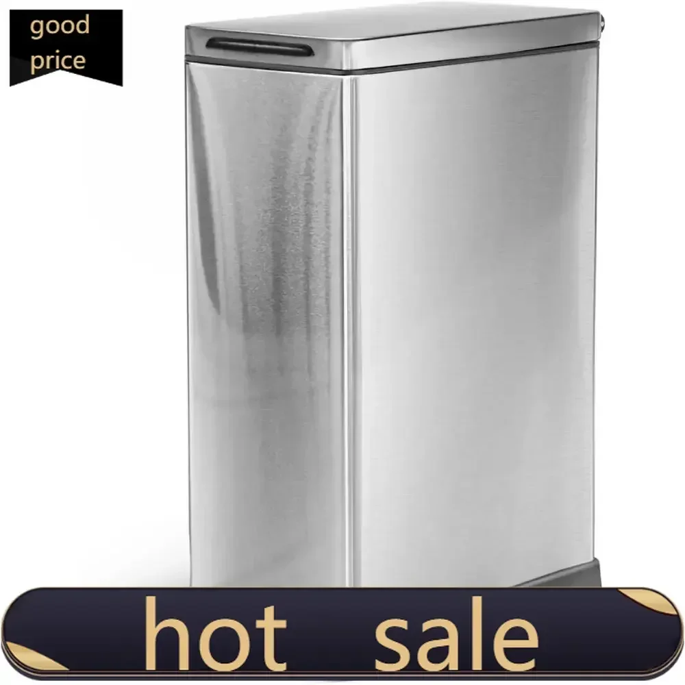 Activity pricePopularPopular12-Gallon Slim Stainless Steel Kitchen Trash Bin with Step-On Lid, Bag Holder, and Removable Inner