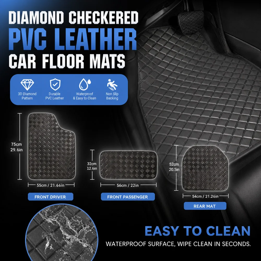 Full Set Car Floor Mats 5PCS Thick Diamond Grain PVC Leather Waterproof Auto Foot Mat Easy Clean Anti Scratch Car Floor Carpet