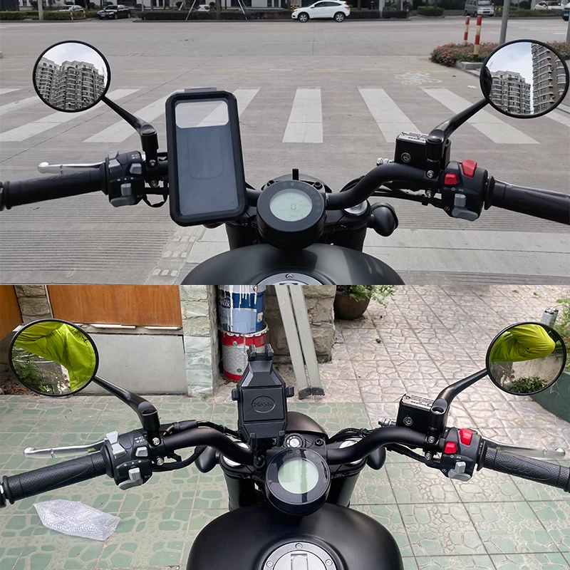 Motorcycle E-Mark CNC Aluminum Rearview Mirror Universal Retro Round Side Convex Mirror for Honda Shadow 600 Ducati Monster 696 view 2