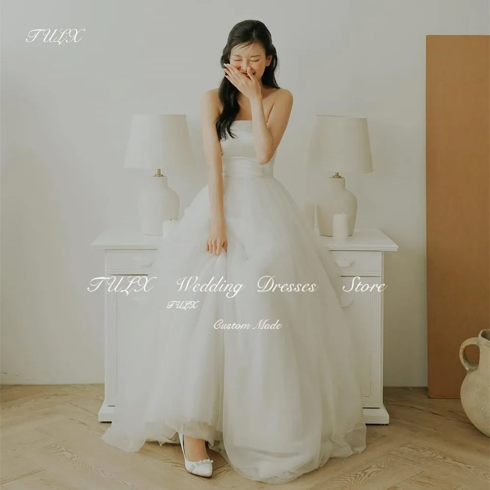 

TULX Simple Strapless Satin Korea Wedding Photo Shoot Dress A line Tulle Bridal Gowns Floor Length Corset 웨딩드레스 Customized 2025