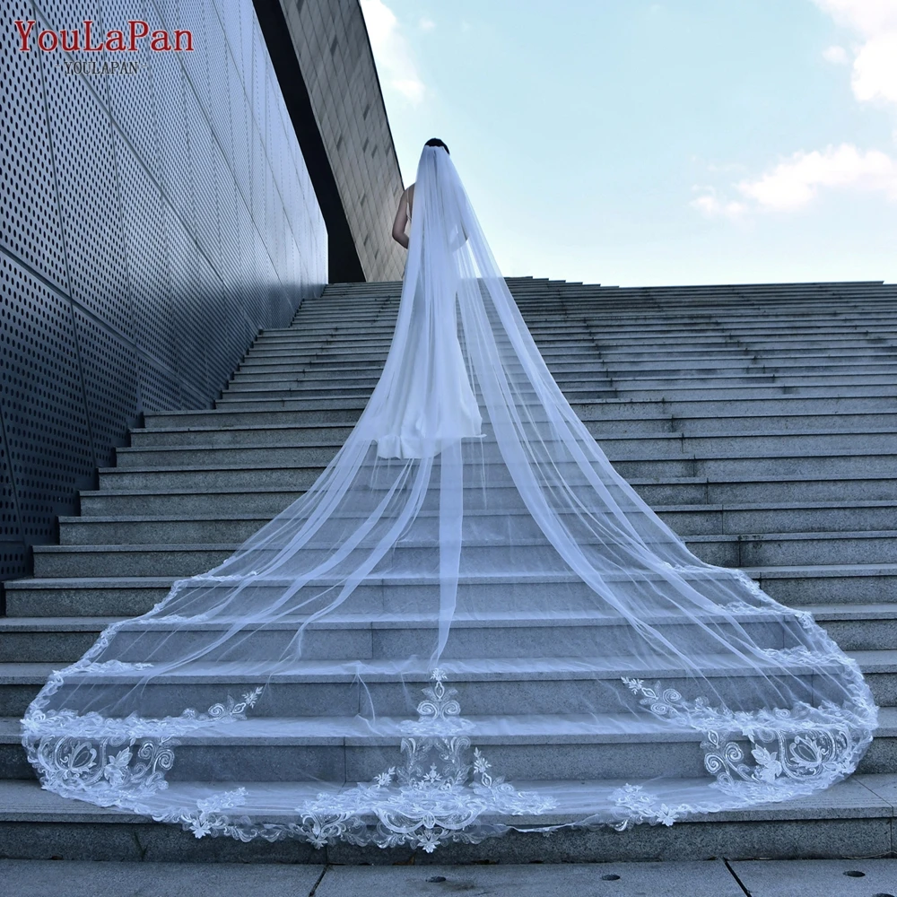 

YouLaPan V147 Luxury Wedding Veil Lace Edge Bridal Veils 1 Tier 4M Wedding Catherdral Long Veil Wedding Marriages Accessories