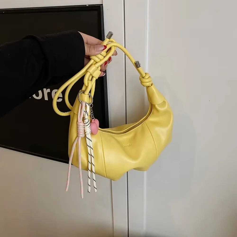 Trendy Macaron Color Faux Leather Handbag Chain Strap Cloud Dumpling Shape Shoulder Bag Elegant Pleated Design Tote Bag Daily