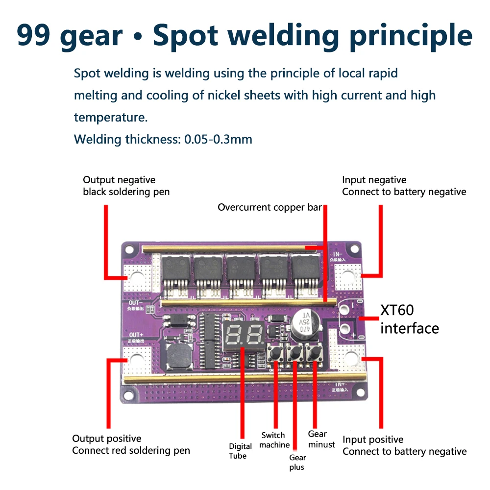 

12V 99 Gear Spot Welder Module 5Mos Transistors 2390A Spot Welder Control Board Welding Machine 18650 Battery DIY Soldering Kit