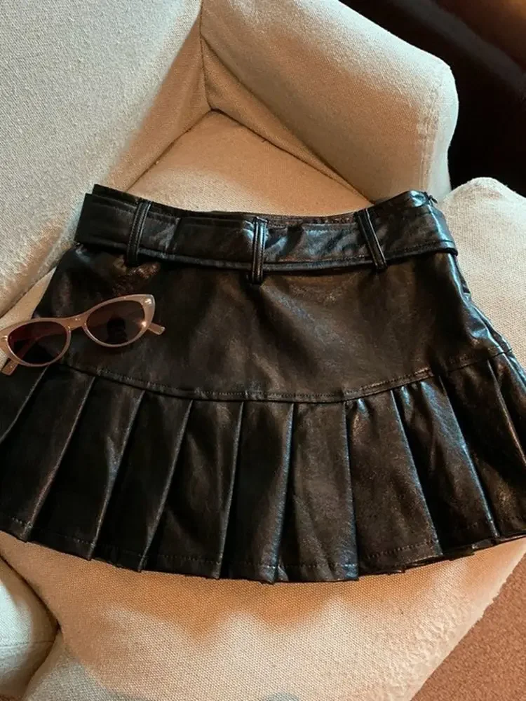 High Waist Leather Short Skirt Autumn and Winter New Retro Spice Girl Slim PU Pleated Skirt