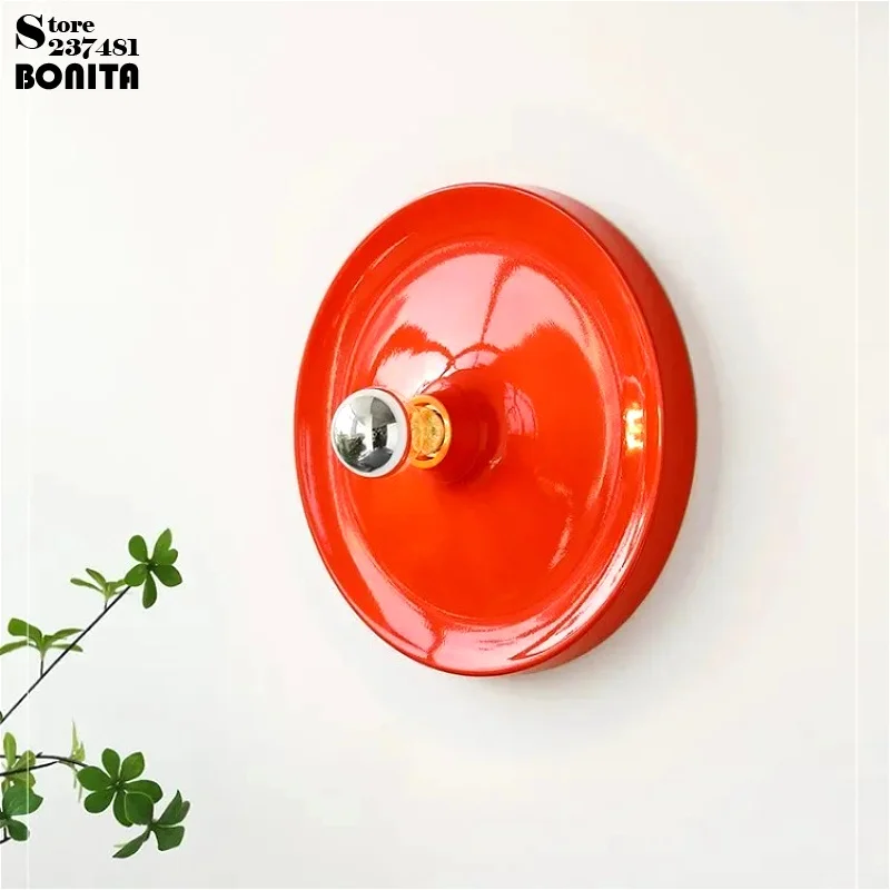 Italian Style Orange Ribbed/ Flat Disc Wall Light Metal UFO Sconce Industrial Home Decor Dual Purpose Ceiling/ Wall Lamp Fixture