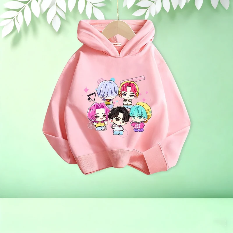 

KPop Demon Hunter Children's Hoodie with Winter Warmth Plush Top Cartoon Anime Pattern Windproof Hoodie Children's Birthday Gift