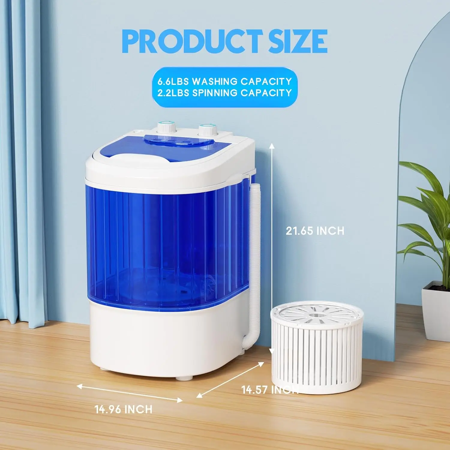 

Portable Washing Machine, 6.6 Lbs Mini Small Washer Machine, Single Tub Laundry Washer for Apartments