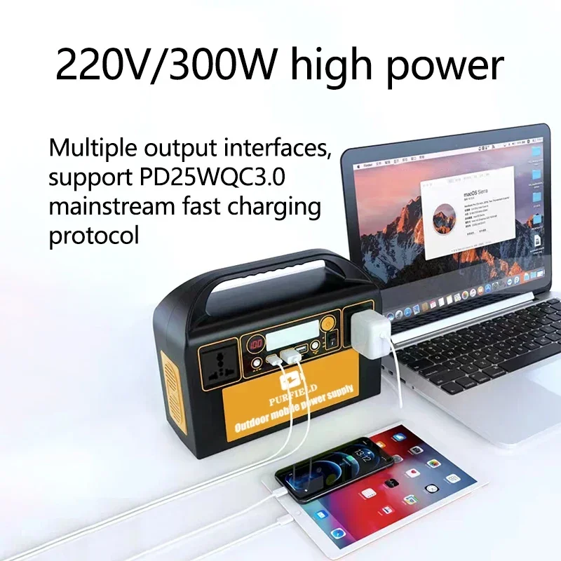 Imagem -03 - Purfield 220v 110v ac 300w Estação de Energia Portátil 315wh Gerador Solar 90000mah 3.7v Bateria dc Fonte de Alimentação de Emergência ao ar Livre