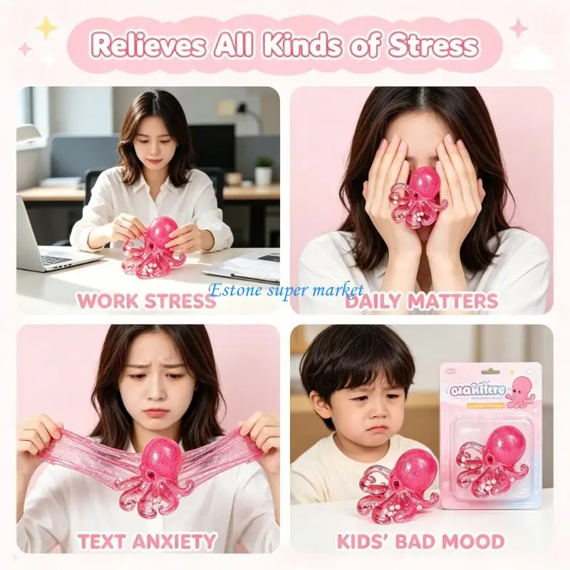 090B Simulation Translucent Octopuses Squeeze Toy Sticky Pink Octopuses Stress Balls Stress Relief For Kids And Adults
