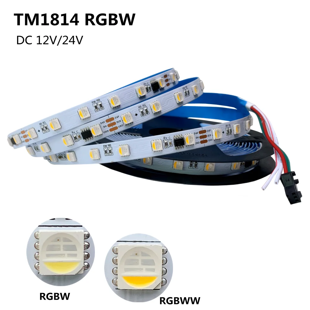 

TM1814 DC12V/24V RGBW RGBWW Led Strip 4 In 1 Programmable Addressable SK6812 Led Light 5M 60Leds/m IP30 IP67 Black /White PCB