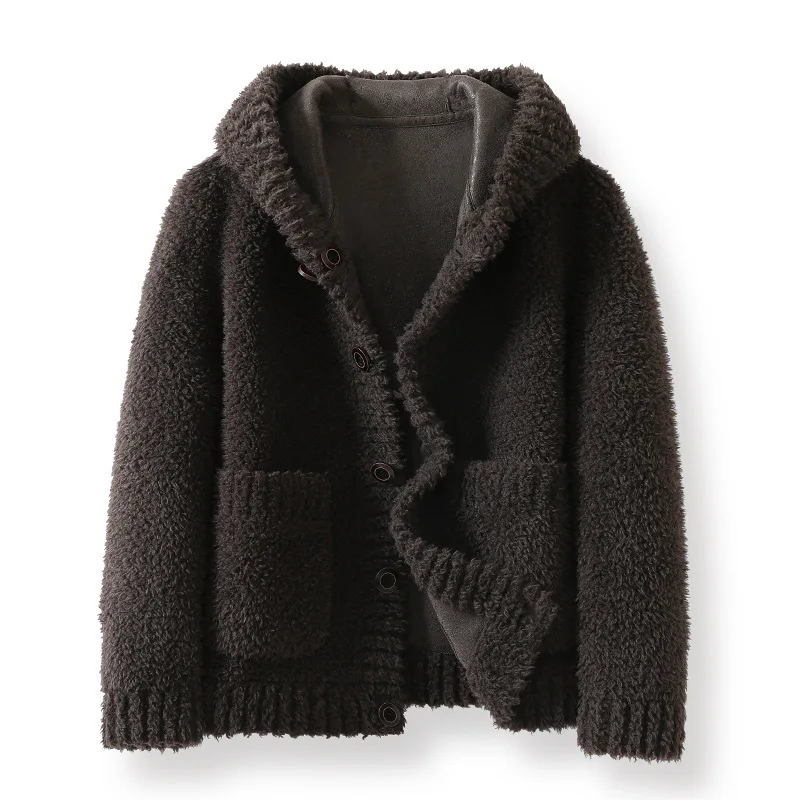 

New Autumn Winter Hooded Men's Coat Short Trendy Casual Fleece Men Fur Coat