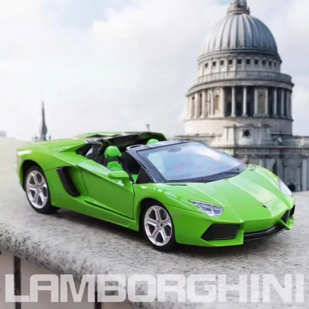 1:24 Lamborghini Aventado Car Alloy Model Toy Diecast Metal Super Racing Sound Light Pull Back Door Open Toy Kid Gift Ornament