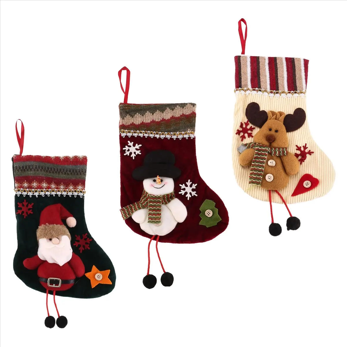 A56K 3 Pcs Christmas Stockings Santa Claus Reindeer and for Xmas Holiday Party Decor