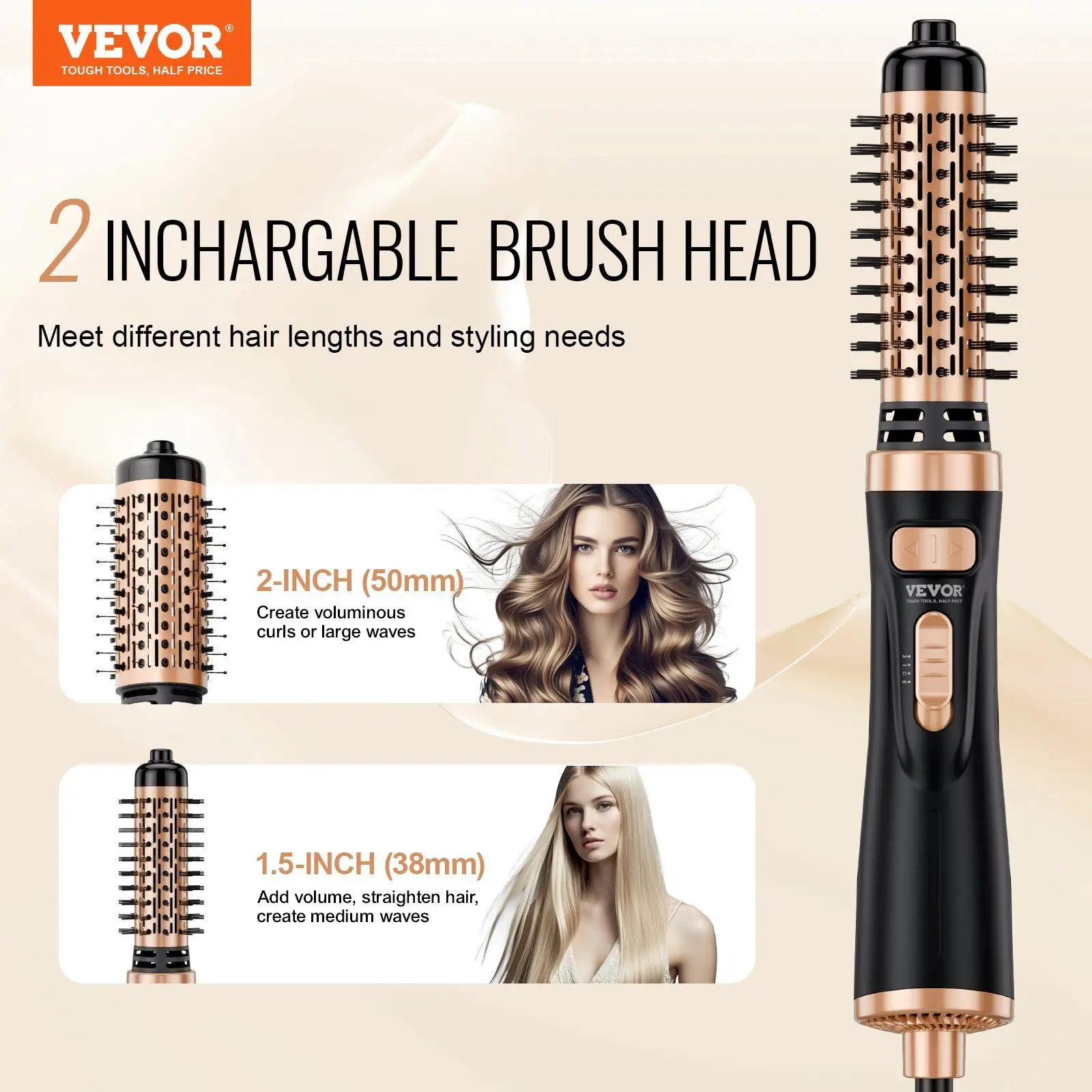 Rotating Hair Dryer Brush Hot Air Styling Brush with 1.5