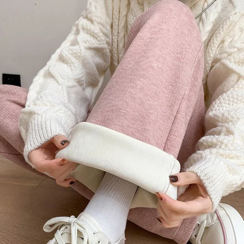 

Thick Warm Wide Leg Pants Women High Waist Skinny Faux Cashmere Trousers Fashion Casual Loose Simple Drape Female Pants