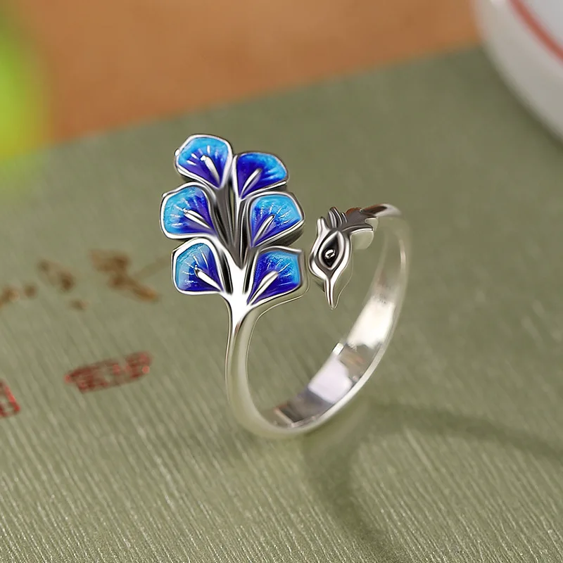 925 Sterling Silver Fine Jewelry Blue Peacock Wedding Rings For Women Wholesale Cheap Things Jewellery