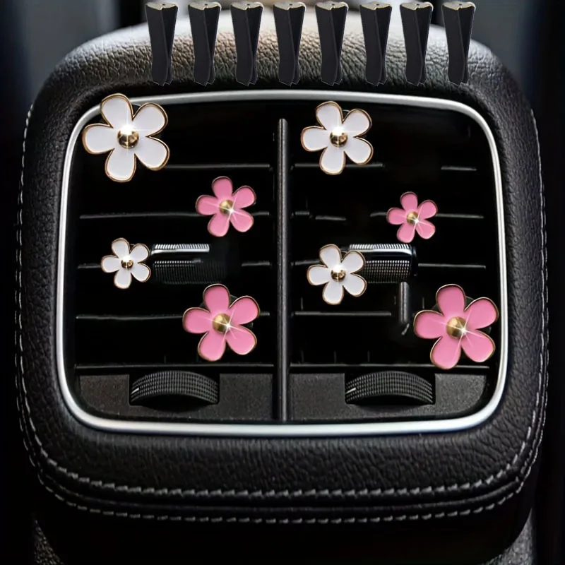 1 Set of Randomly Colored Lily Flower Car Decorations (8 Flowers and 8 Clips), Includes a Ventilation Clip, Multiple Colors Available, Peony Flowers for Car Interior, Car Floral Decoration Accessories