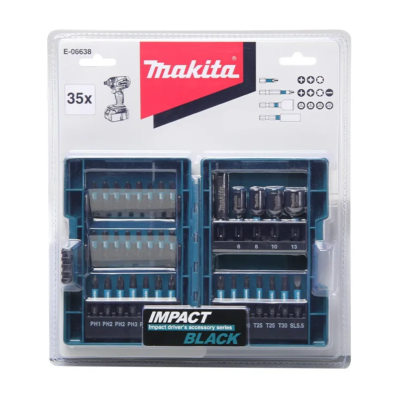 Imagem -06 - Makita-elétrica Impacto Chave de Fenda Bits Parafuso Hexagonal Batch Head Grupo Acessório Ferramenta Elétrica Luva E06638 35 Pcs