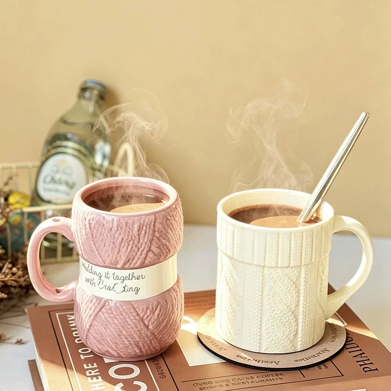 Knitted Yarn Gift Ceramic Mug Cup Novel Mother'S Day Present Realistic Wool Coffee Mug Americano Latte Mocha Drinking Glass Cup
