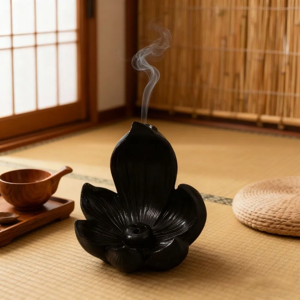 Zen Chinese Style Lotus Incense Burner 3 Hole Sleep Aid Lotus Tabletop Incense Base Lotus Ornament Resin Incense Stick Burner