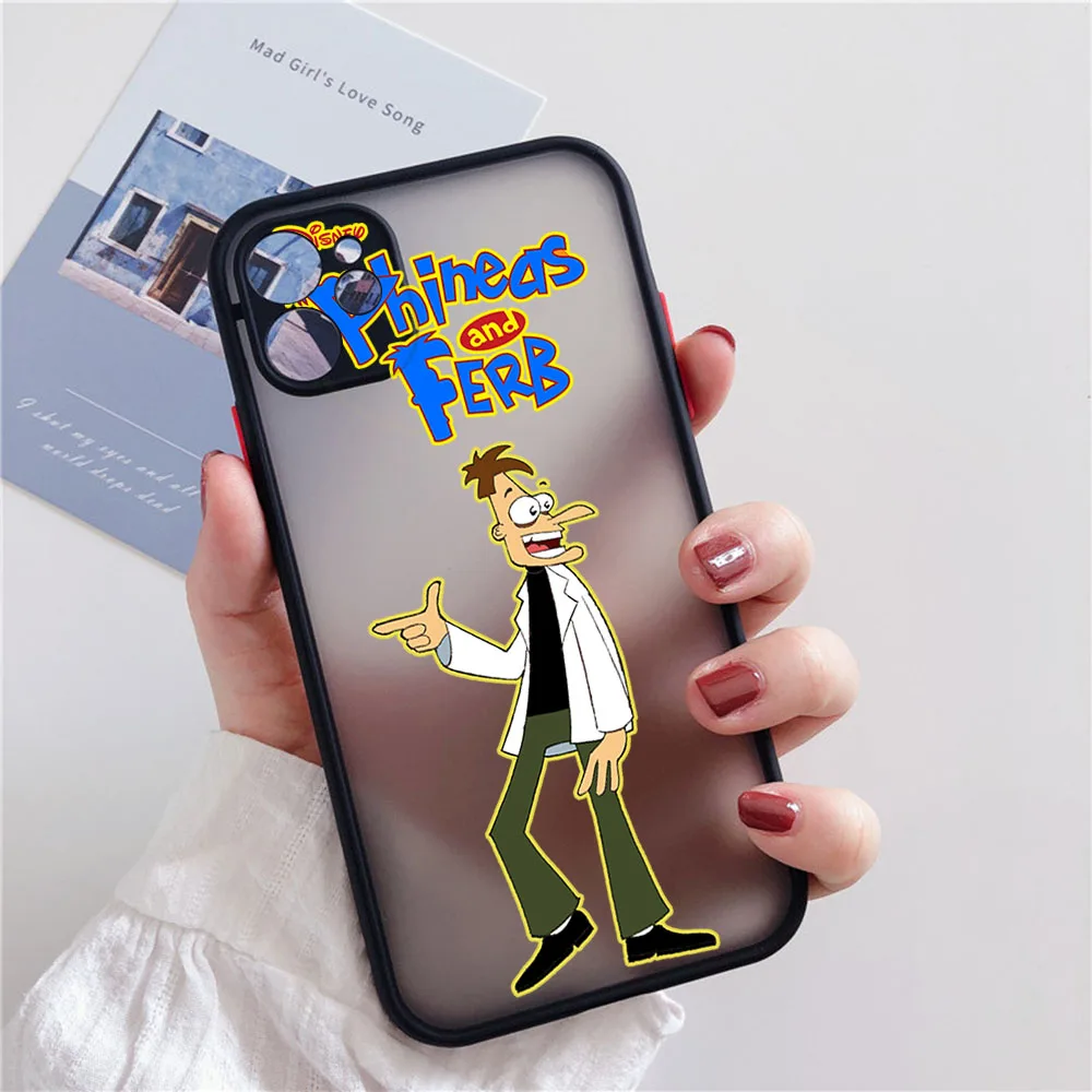 حافظة هاتف لهاتف آيفون 17 برو ماكس 12 ميني 13 14 15 16 Plus 16e Air Phineas و Ferb أنيمي ديزني ماتي غطاء شفاف متجمد #2