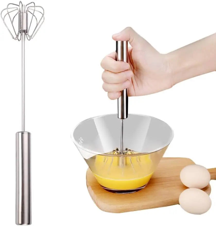 Hand Push Whisk, Semi-Automatic Egg Whisk, Stainless Steel Kitchen Blender,  Blender With Egg Beater for  Use, Silver, Milk, And