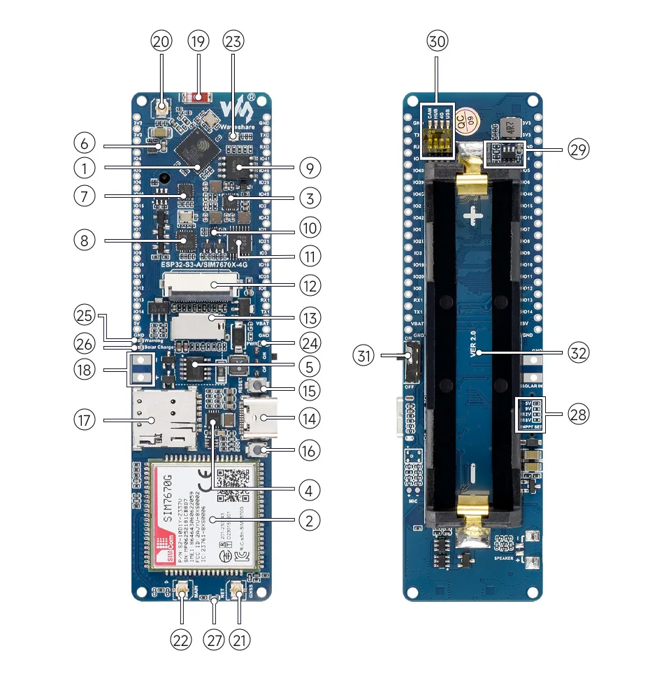ESP32-S3 SIM7670G 4G Development Board With Camera Global Band Portable WIFI LTE Cat-1/4G/GNSS/GPS