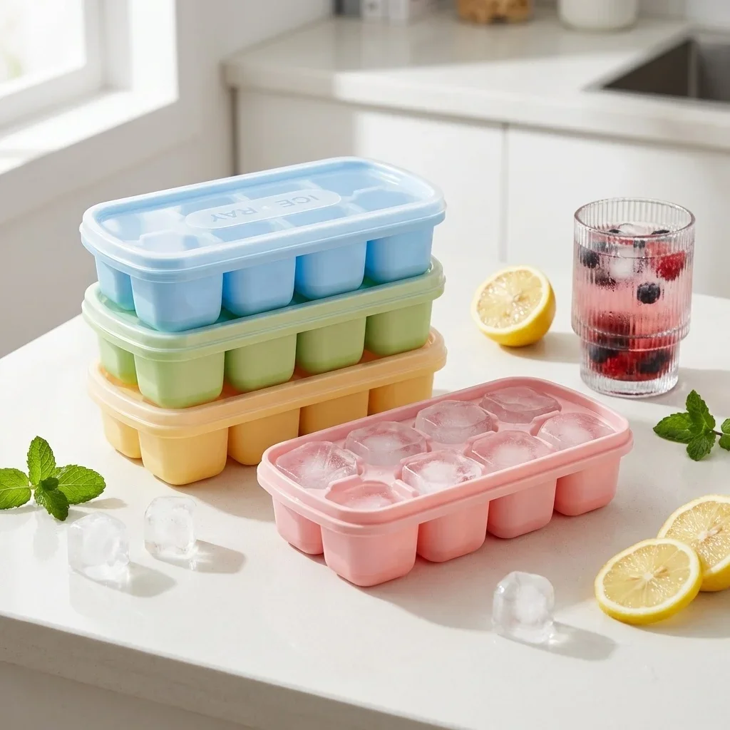 1/2/4pcs 8 Grids Reusable Ice Cube Mold Square Plastic Ice Cube Tray With Lid Refrigerator DIY Ice Maker Ice Mould For Drinks
