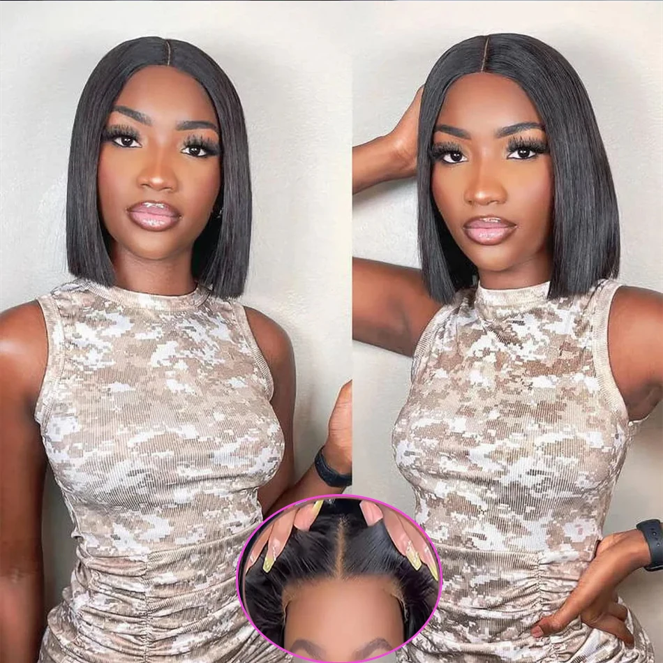 

Бесшовный короткий парик-боб из натуральных волос, готовый к носке, с прямой текстурой, 4x4, 5x5, бразильский, с предварительно нарезанным и предварительно срезанным по краям фронтом, для женщин