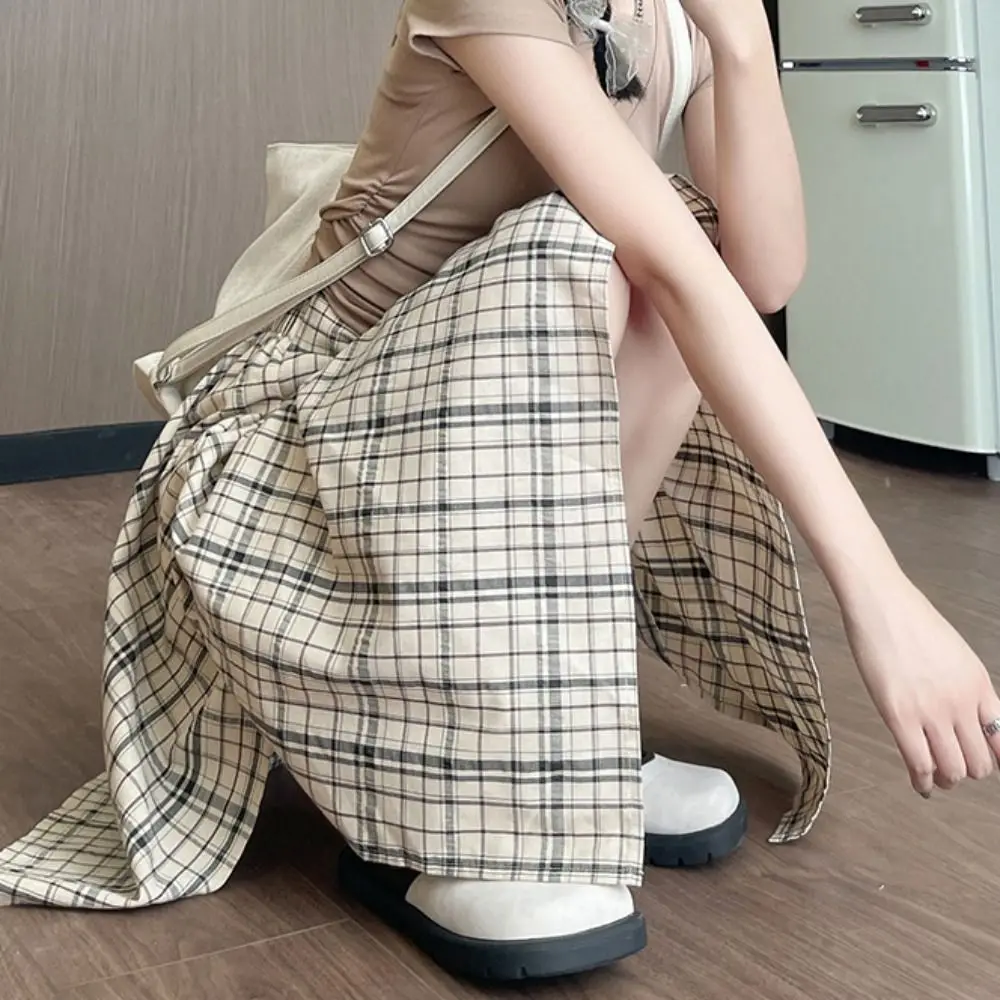 Sweet Irregular Plaid Shirts Skirt A-line High Waist Fake Two-piece Skirts Spicy Girl Style Streetwear Plaid Shorts Skirt Girls