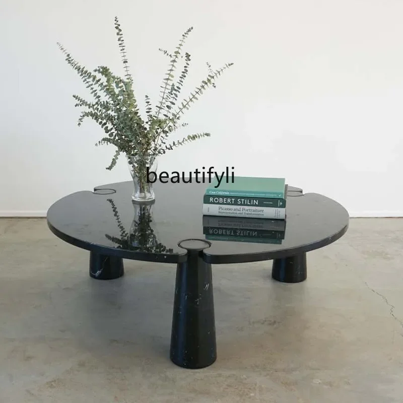 

53Natural marble coffee table, designer high-end customized model house villa living room round tea table, coffee low table