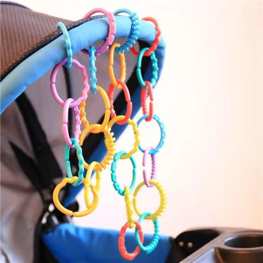 24pcs/set Stroller Plastic Connecting Rings Early Education Food Grade Teething Rings for Babies Multifunctional Clip on