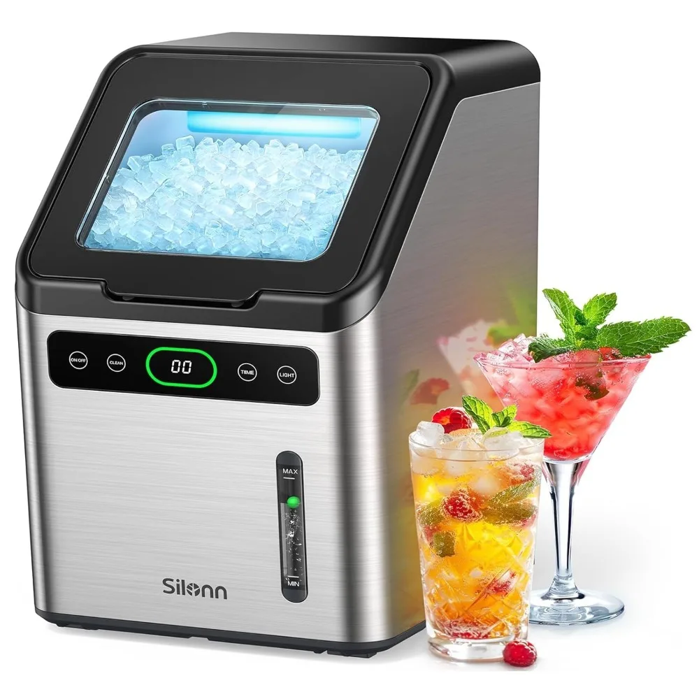 

Nugget Ice Makers Countertop,Ice Machine with Self-Cleaning, Timer Pebble Soft Chewable Ice Maker, One-Click Operation,44lbs