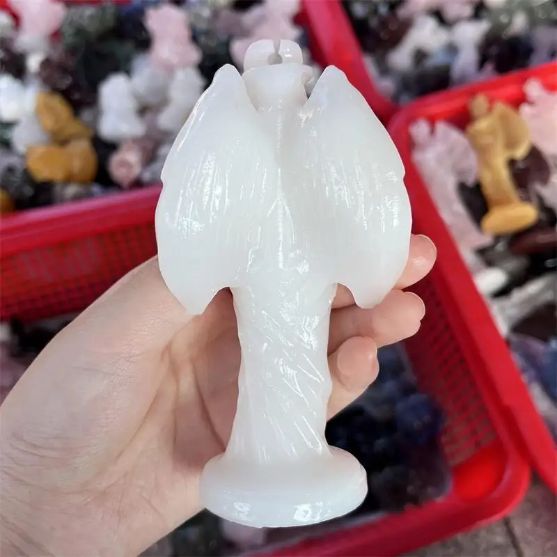 Natural White Marble Jade Witch Succuba Lilith Statue Carving Gemstone Reiki Healing Stone Home Decor Holiday Gift 1pcs