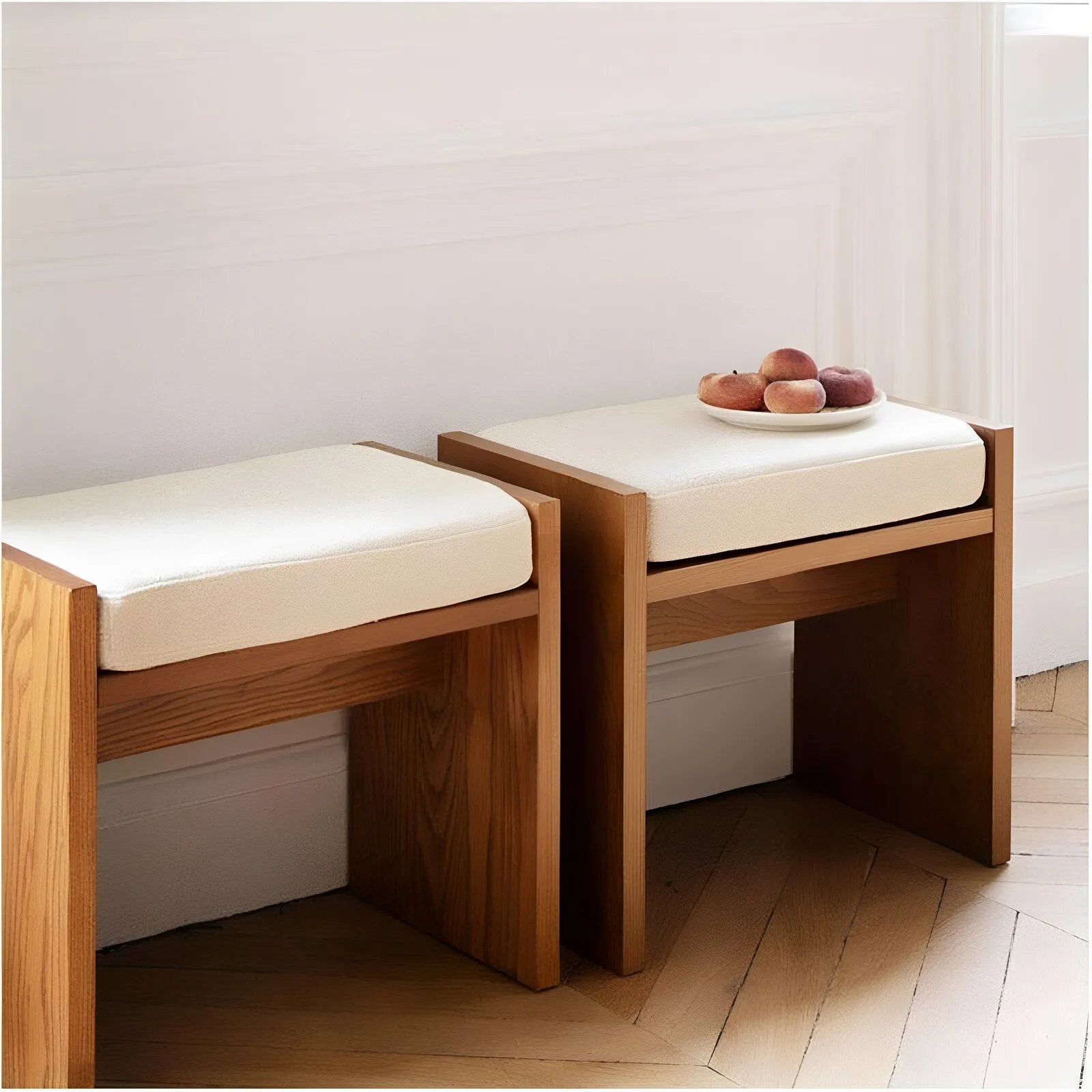 French Upholstered Bench Multi‑Purpose Vanity Shoe Changing Stool for Bedroom Living Room