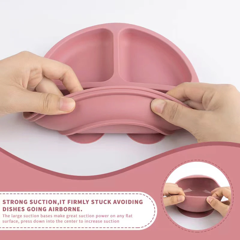 3Pcs Silicone Baby Feeding Set BPA Free Suction Bowl Divided Plate Spoon Fork Silicone Bibs Children Tablewar image 2