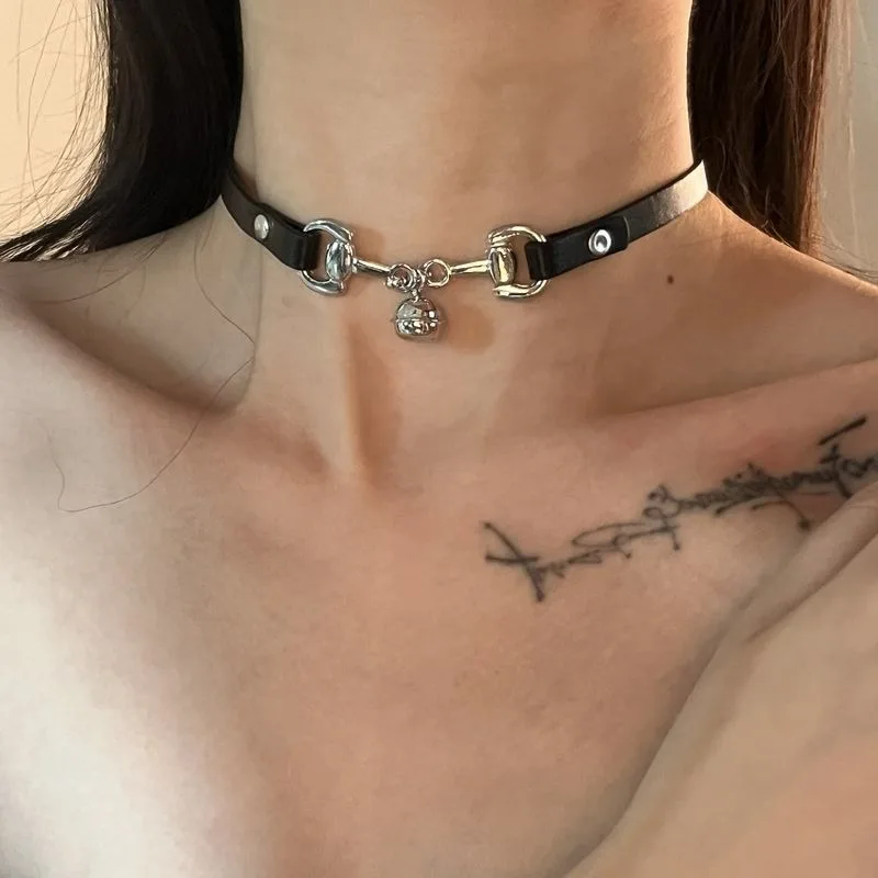 Vintage Y2K Sexy Necklace for Women Girls Fashion Punk Bell Pendant Pu Leather Choker Collar Chain Goth Jewelry Accessories Prop - view 3