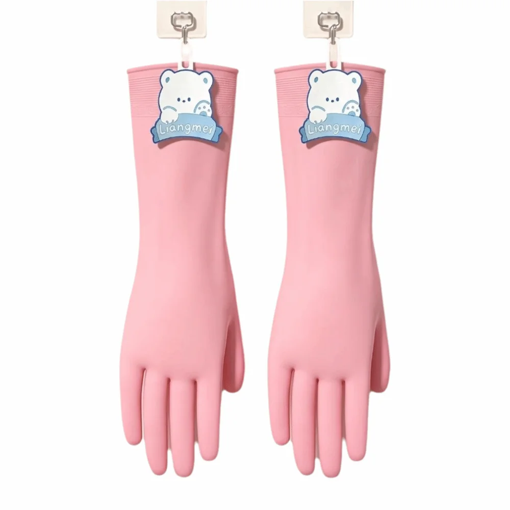 Natural Latex Dishwashing Gloves Tear Resistant Lengthened Household Cleaning Gloves Waterproof Thickened Rubber