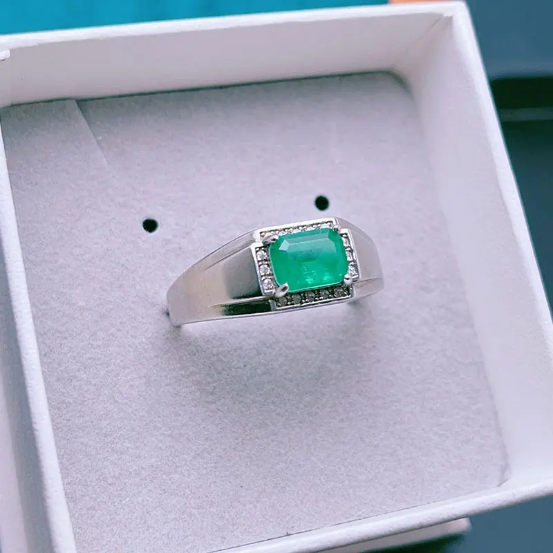925 Silver Laboratory Emerald Ring with Certificate Manmade Emerald ring for men Silver Jewelry