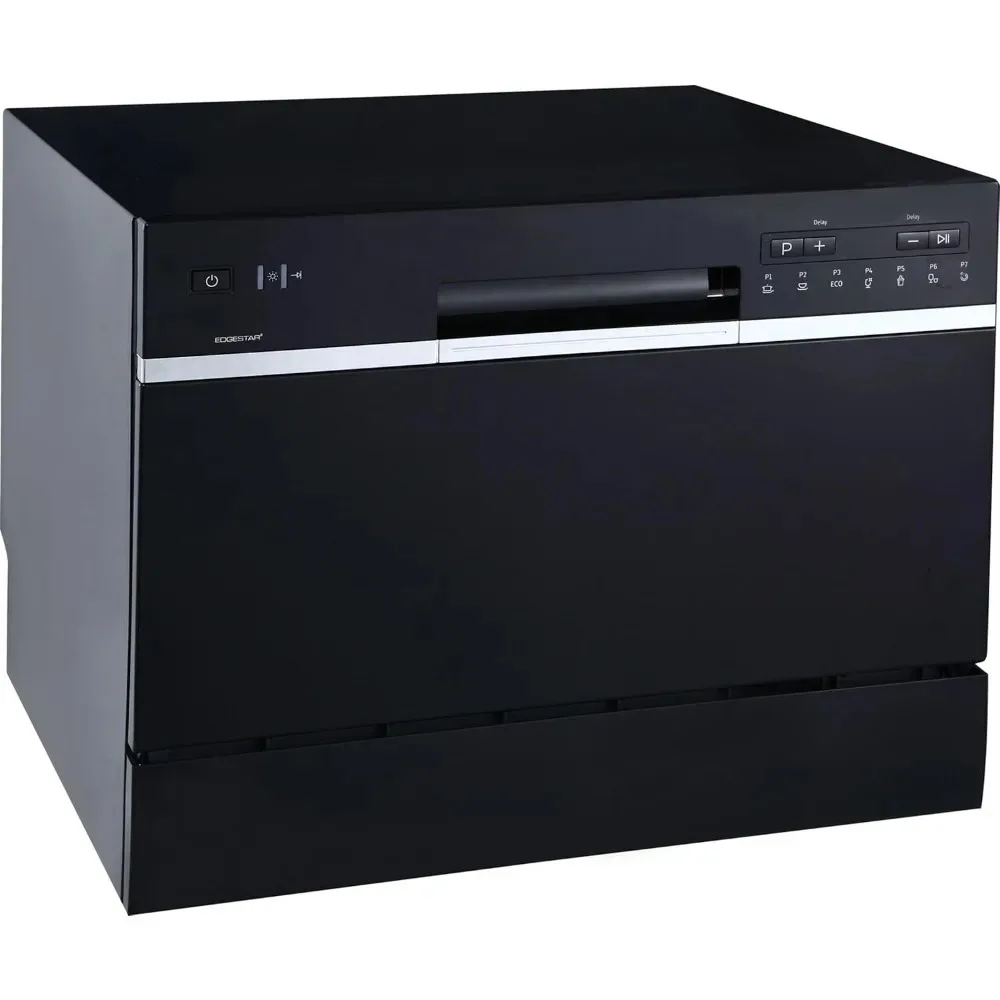 

Inch Wide 6 Place Setting Countertop Dishwasher -black，7 washing cycles, LED display, children's lock function